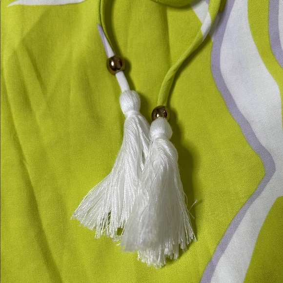 Maria & Kyndals Chartreuse Lavender White Leaf Print Blouse Tassels Tropical Med - Picture 6 of 11